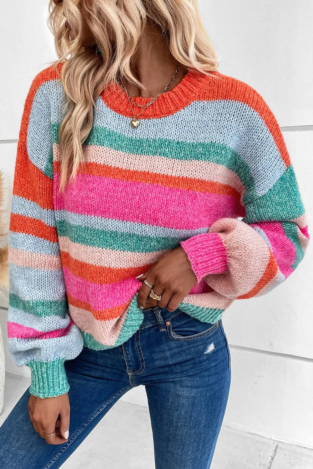FINAL SALE The Best Time Striped Knit Drop Shoulder Puff Sleeve Sweater