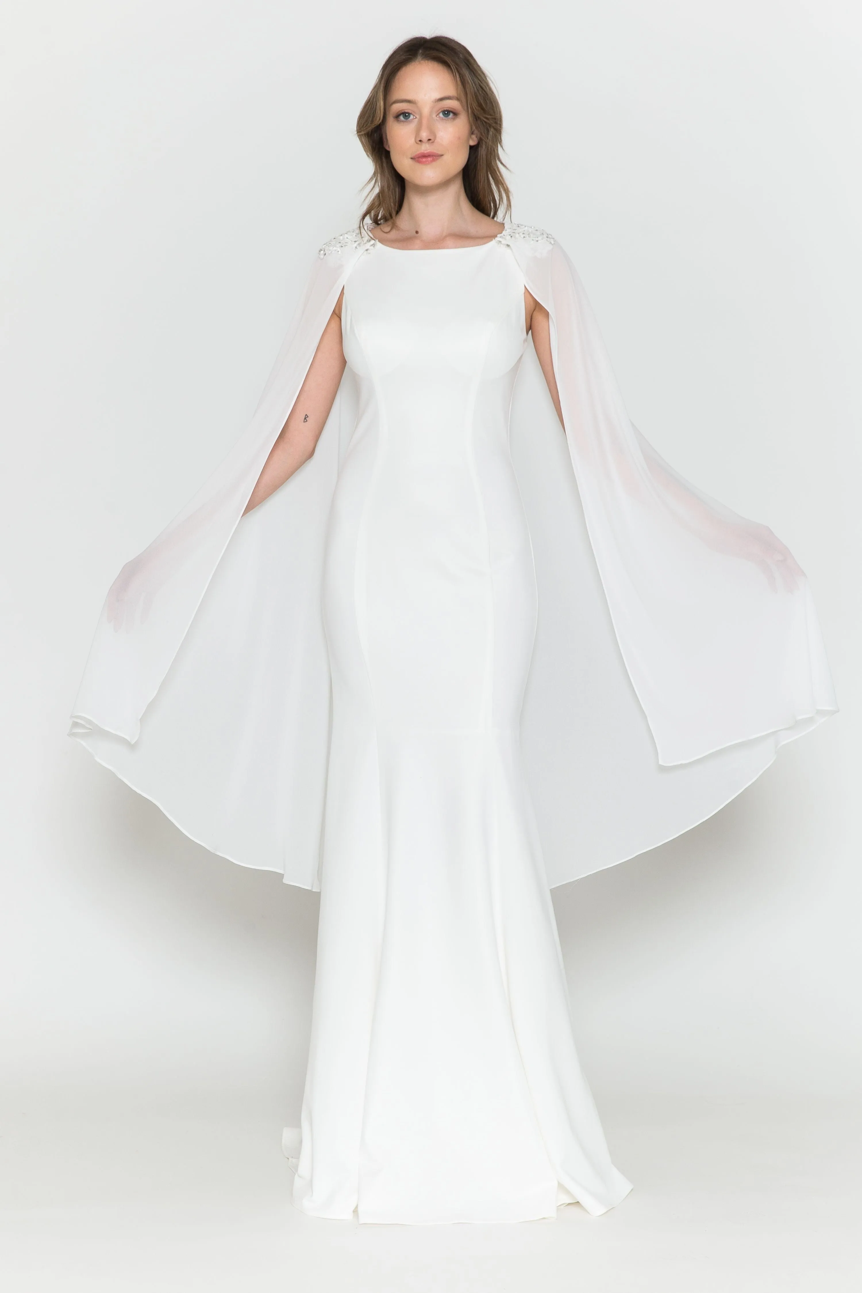 Fitted Long Sleeveless Cape Dress 8566