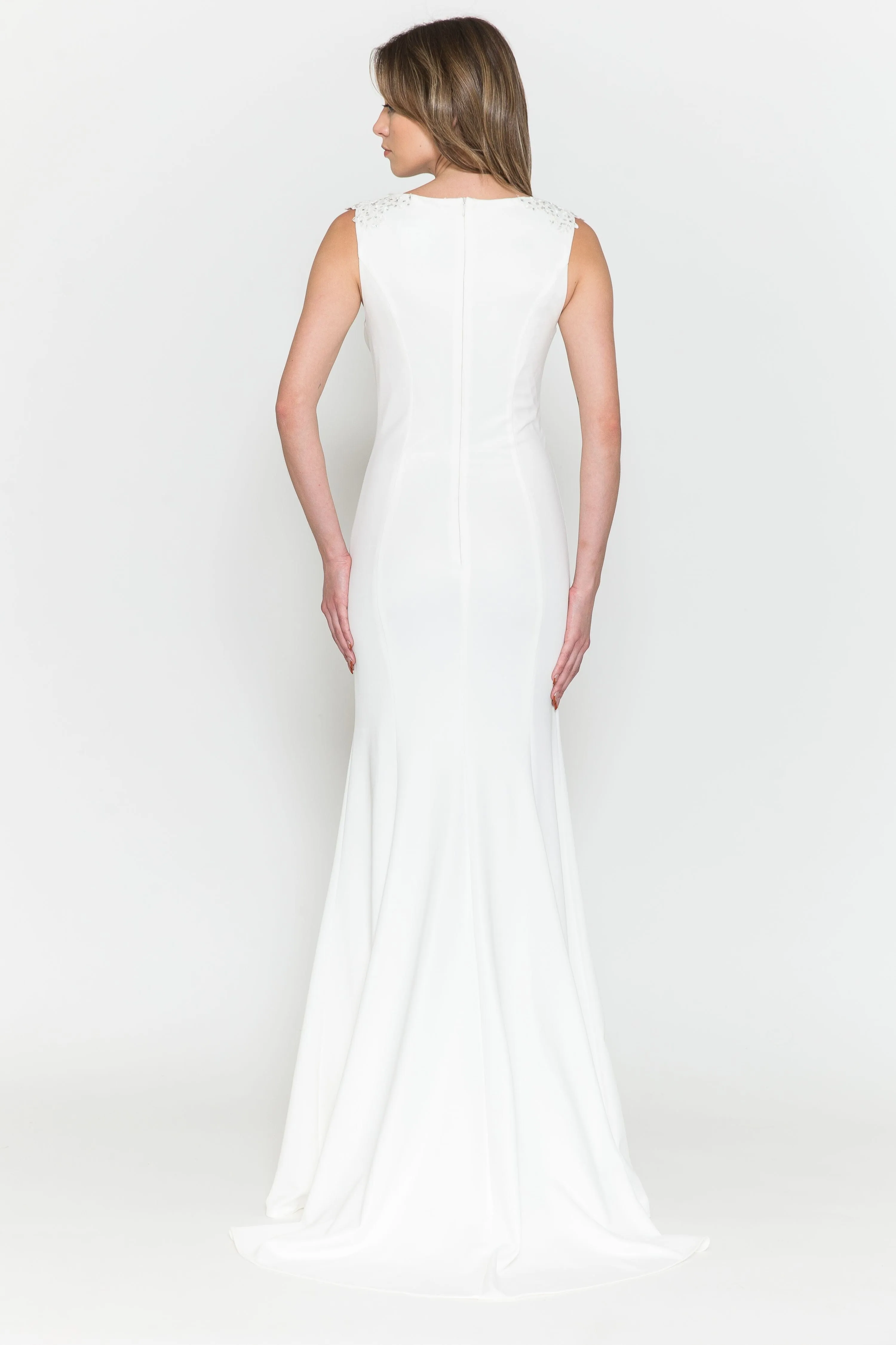 Fitted Long Sleeveless Cape Dress 8566