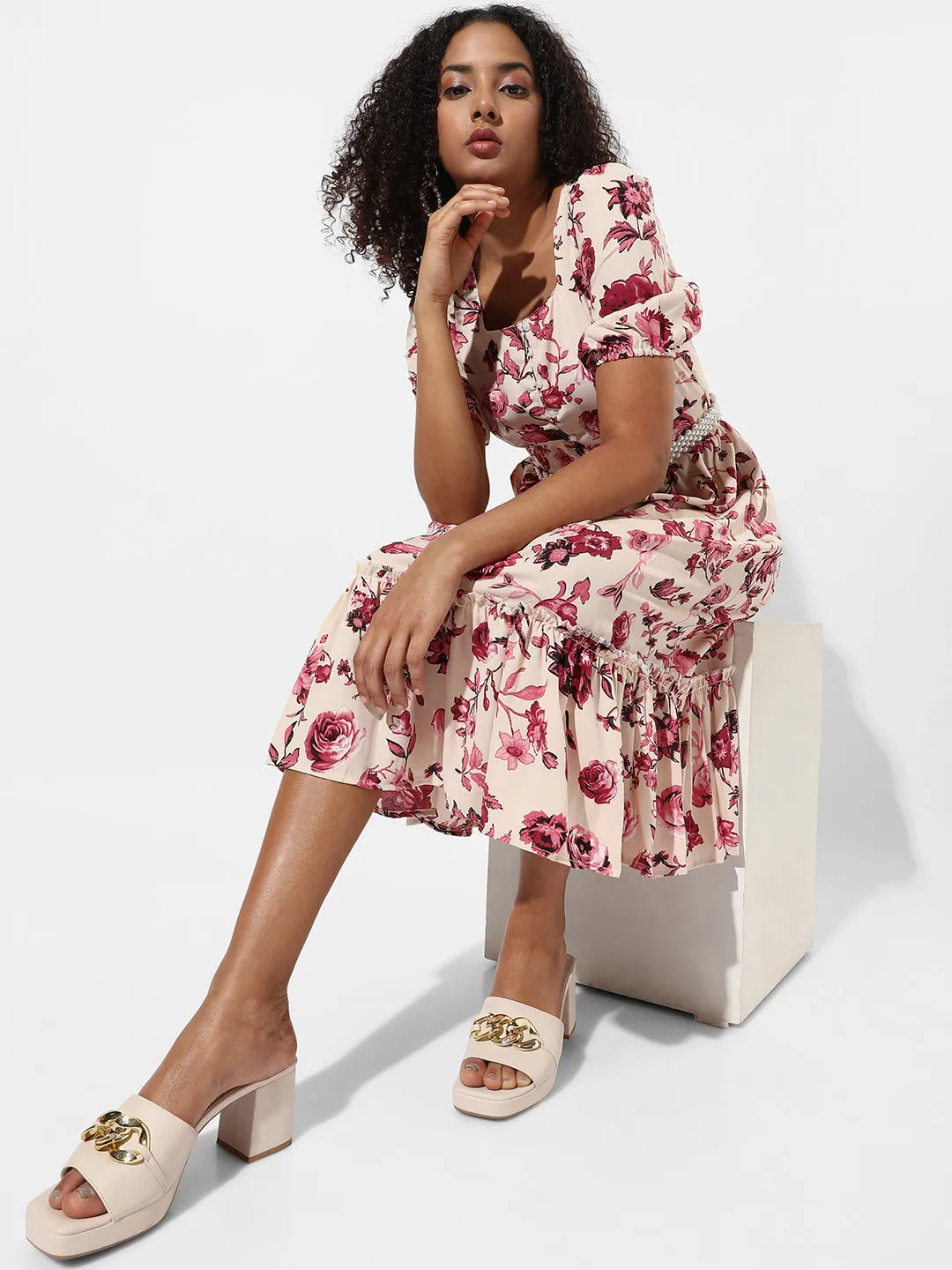 Floral Print Dress With Ruffle Detail