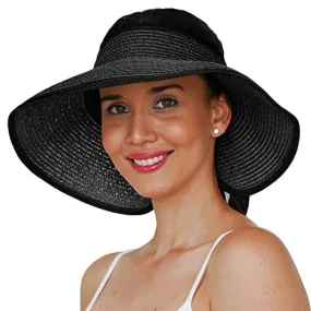 GearTOP Roll Up Sun Hat for Women - Wide Brim Foldable Beach Sun Hats for Women UV Protection Roll Up Visors - (Black)