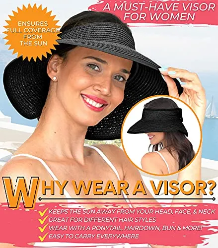 GearTOP Roll Up Sun Hat for Women - Wide Brim Foldable Beach Sun Hats for Women UV Protection Roll Up Visors - (Black)