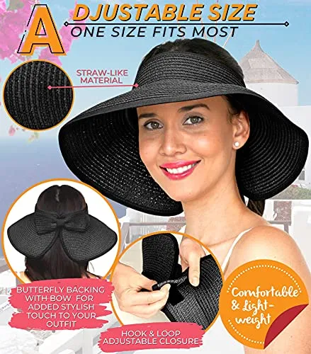 GearTOP Roll Up Sun Hat for Women - Wide Brim Foldable Beach Sun Hats for Women UV Protection Roll Up Visors - (Black)