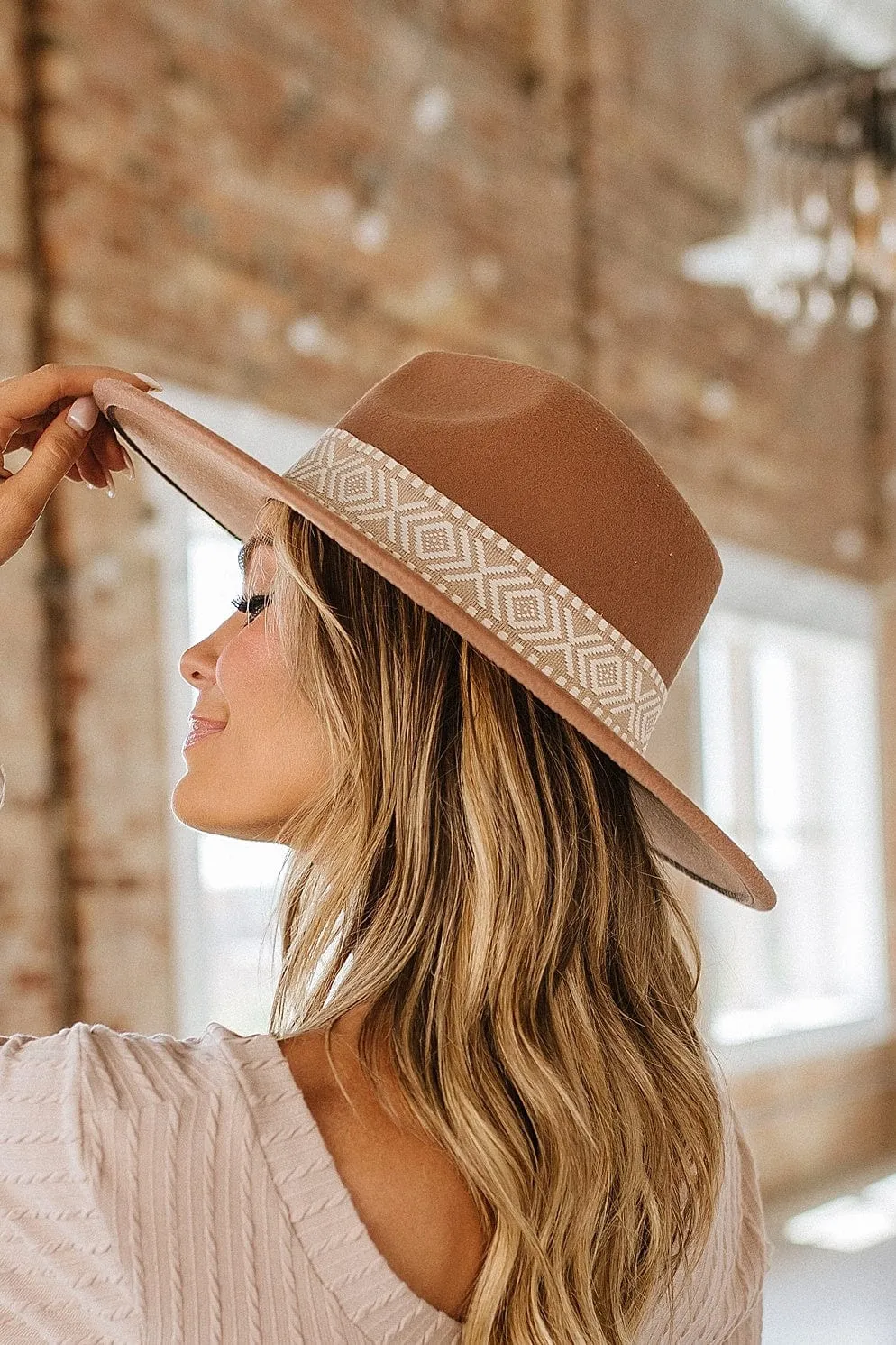 Geo Print Flat Brim Woven Hat | DROPSHIP