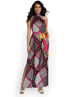 Geometric-Print Halterneck Maxi Dress