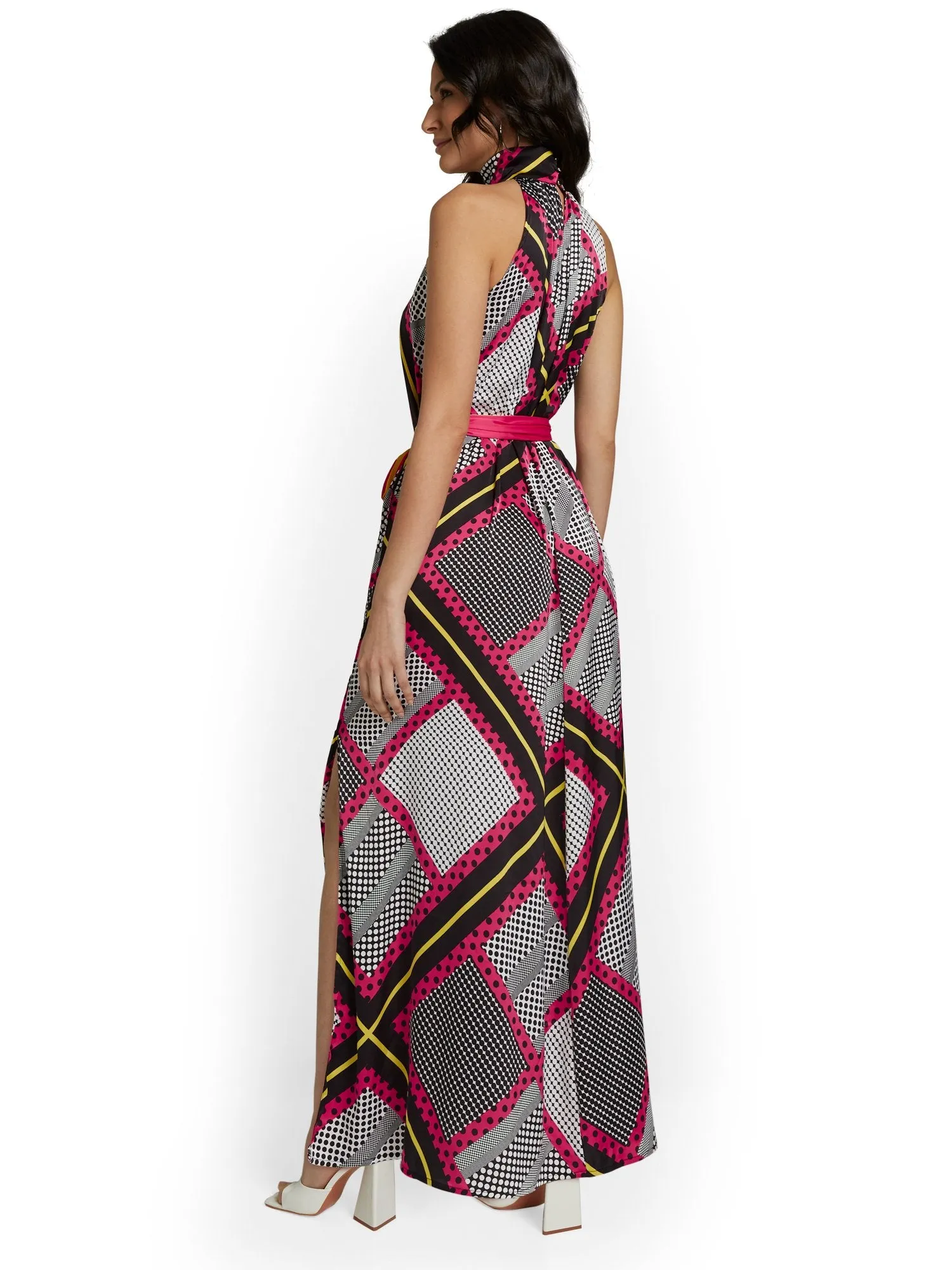 Geometric-Print Halterneck Maxi Dress