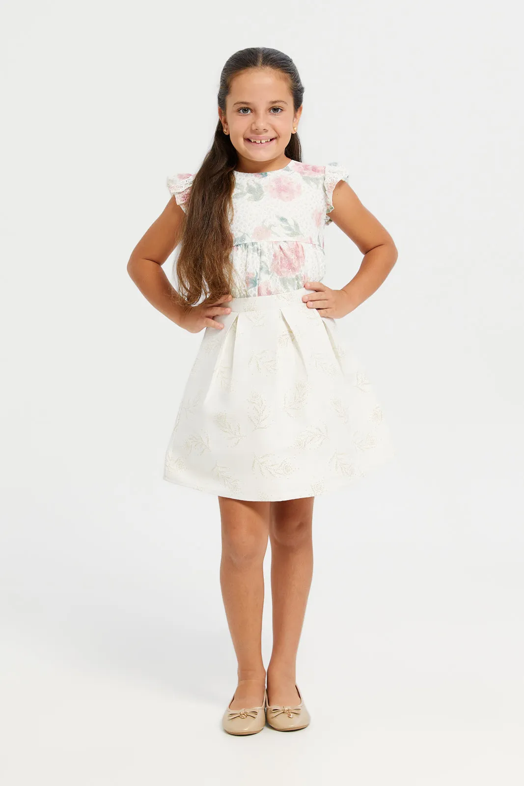 Girls Gold Jacquard Skirt