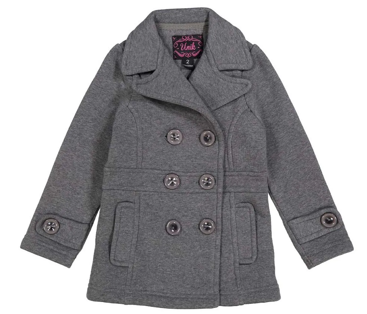 Girl's Grey Fleece Coat With Buttons