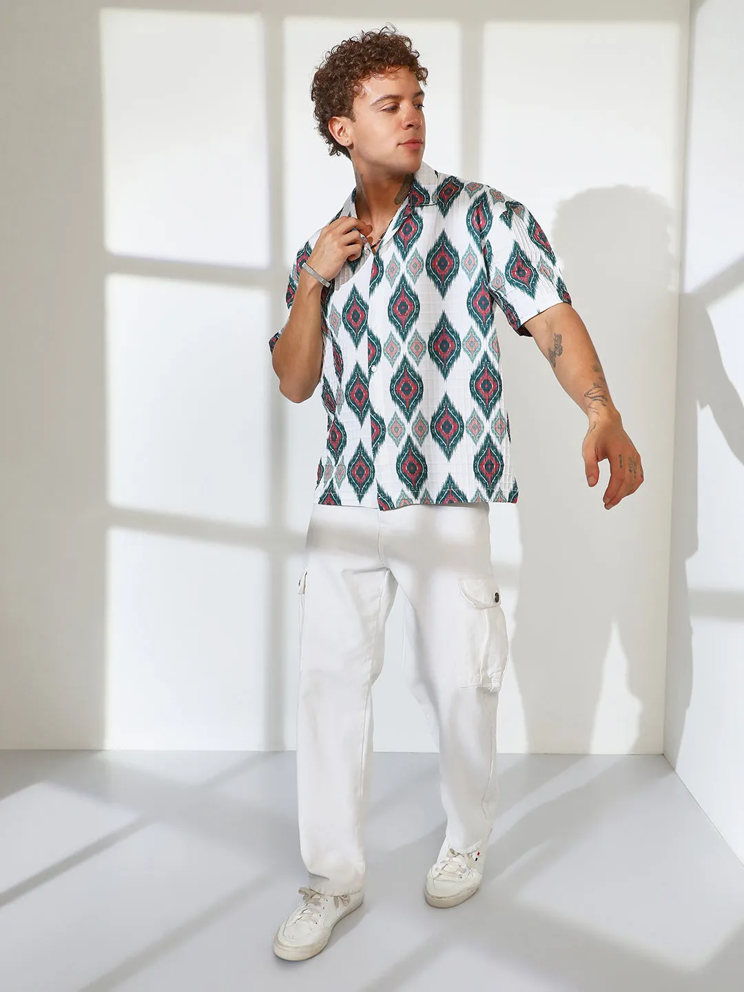 Ikkat Motif Oversized Shirt
