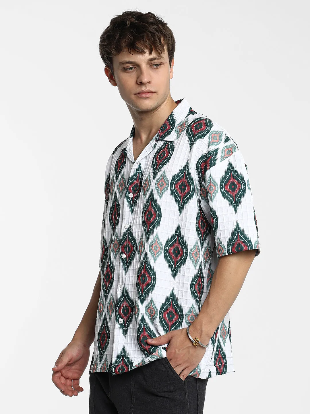 Ikkat Motif Oversized Shirt