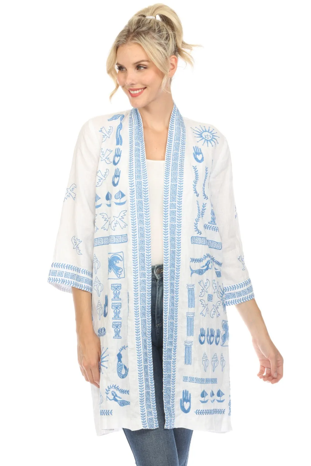 Johnny Was JWLA Linen Embroidered Kimono Boho Chic J40124