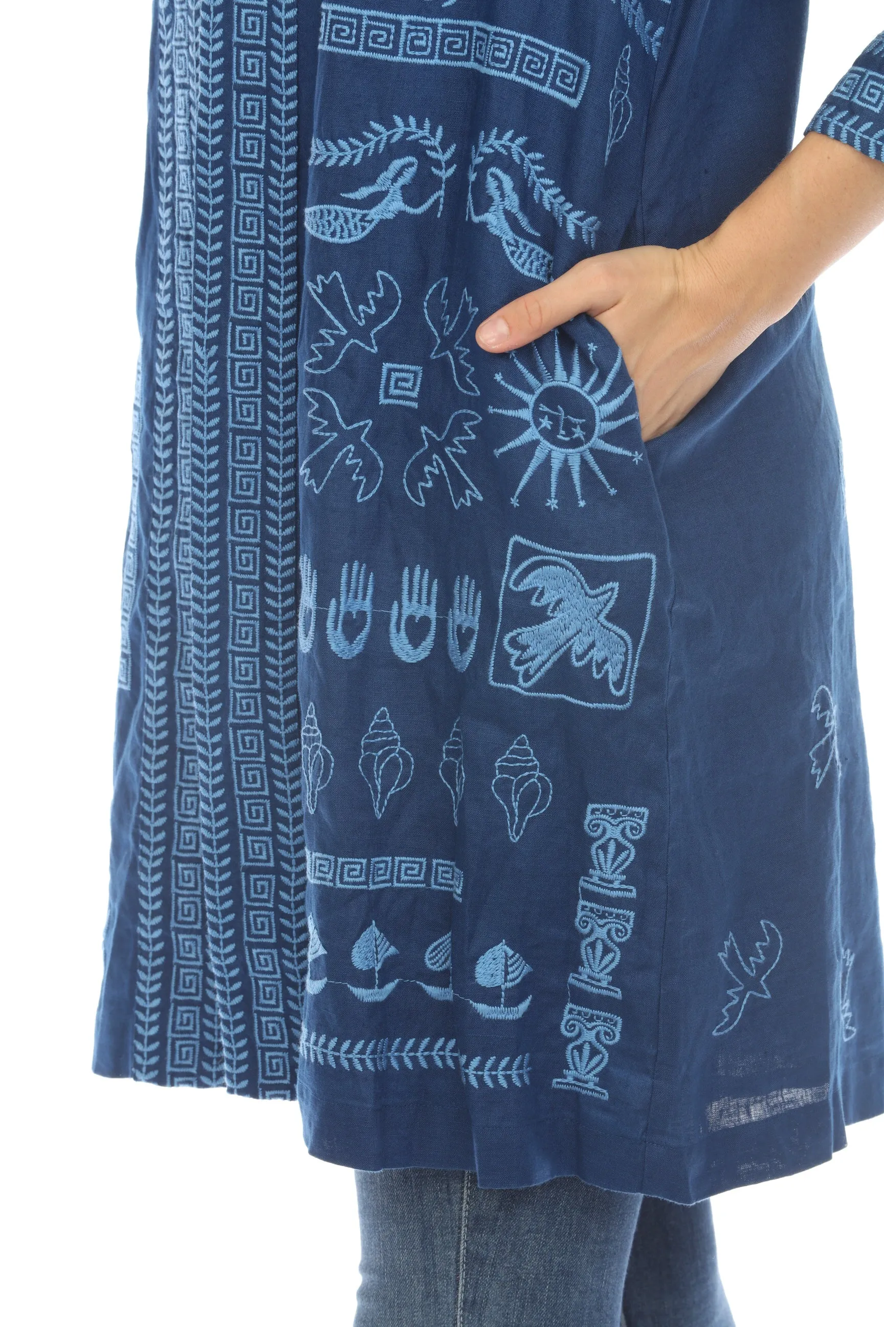 Johnny Was JWLA Linen Embroidered Kimono Boho Chic J40124