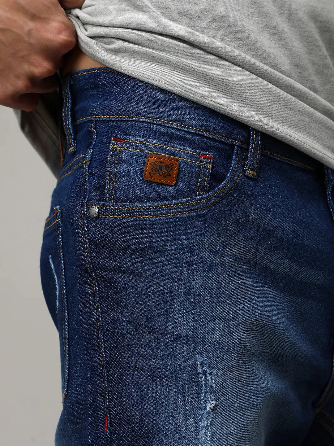 Light-Distressed Denim Shorts