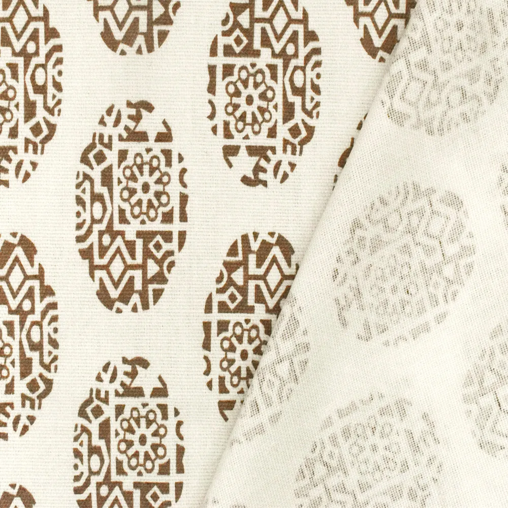 Light Ivory-Brown Ukrainian Oval Printed Cotton Basket Canvas Woven Fabric