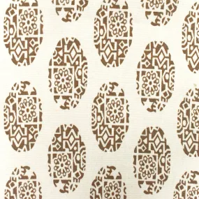 Light Ivory-Brown Ukrainian Oval Printed Cotton Basket Canvas Woven Fabric