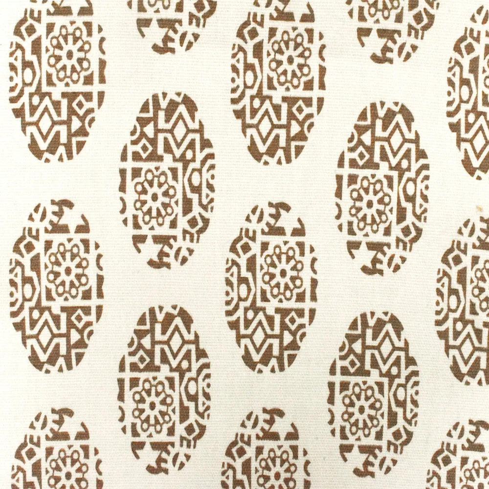 Light Ivory-Brown Ukrainian Oval Printed Cotton Basket Canvas Woven Fabric