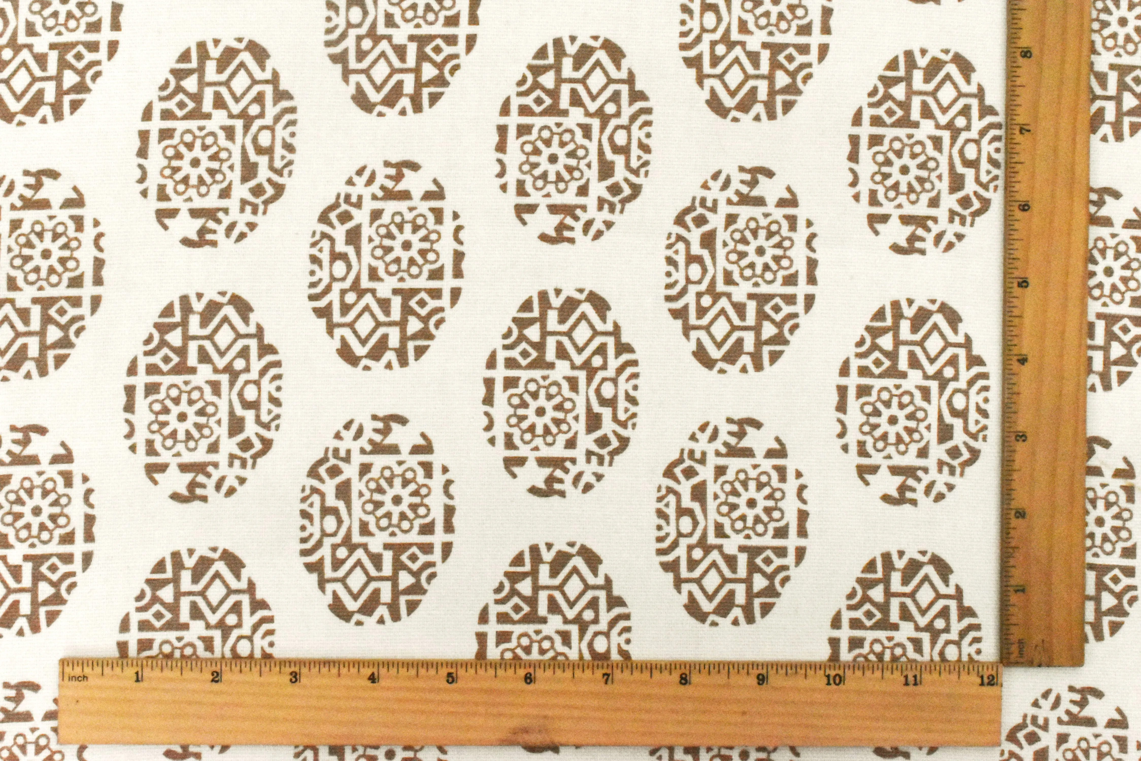 Light Ivory-Brown Ukrainian Oval Printed Cotton Basket Canvas Woven Fabric