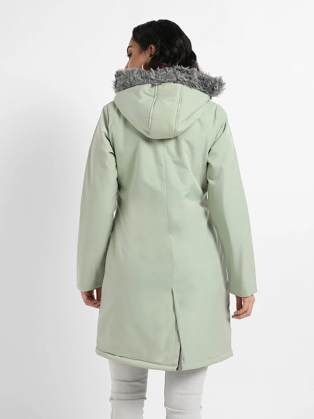 Long Puffer Jacket With Fur Detail