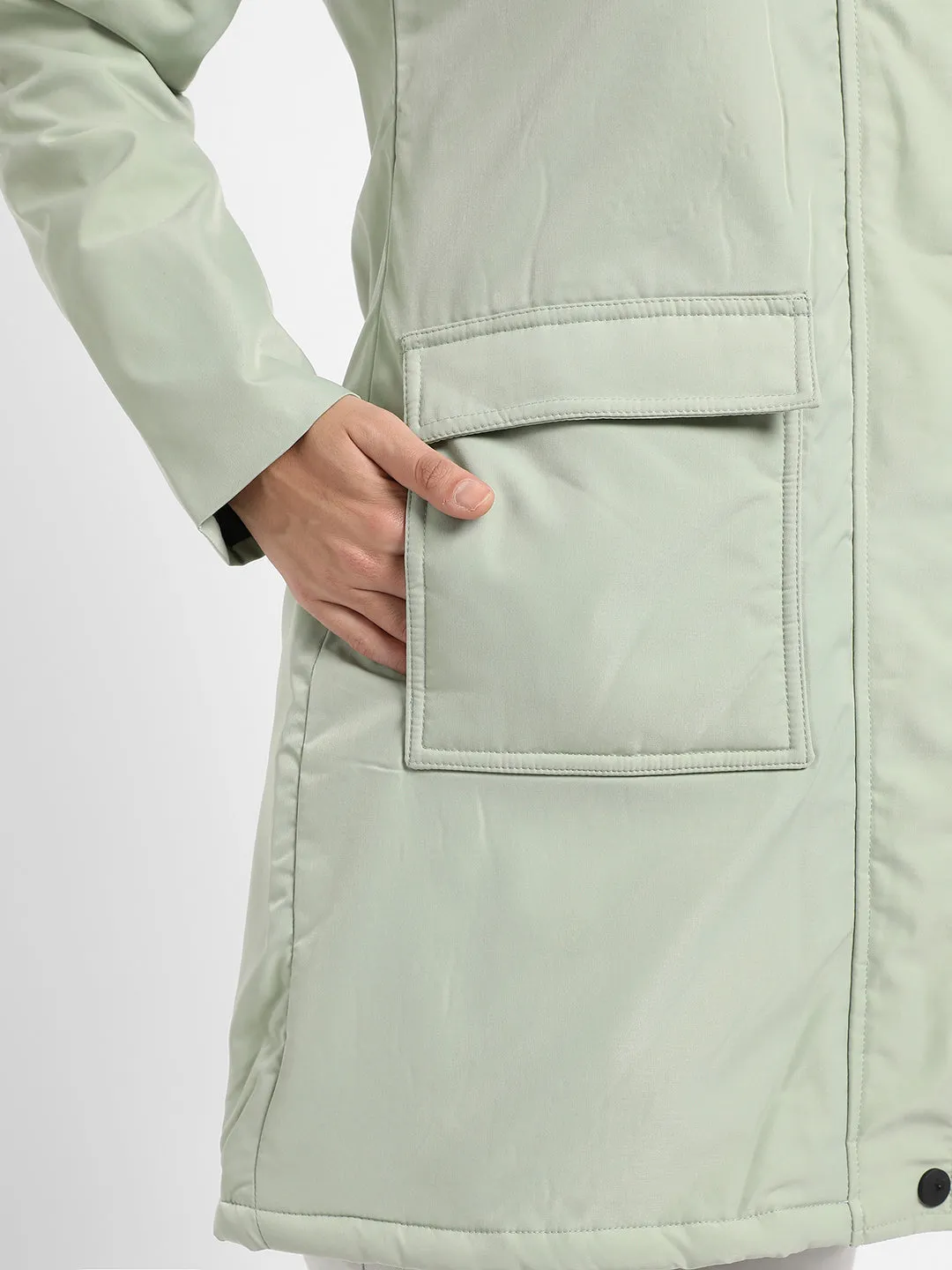 Long Puffer Jacket With Fur Detail