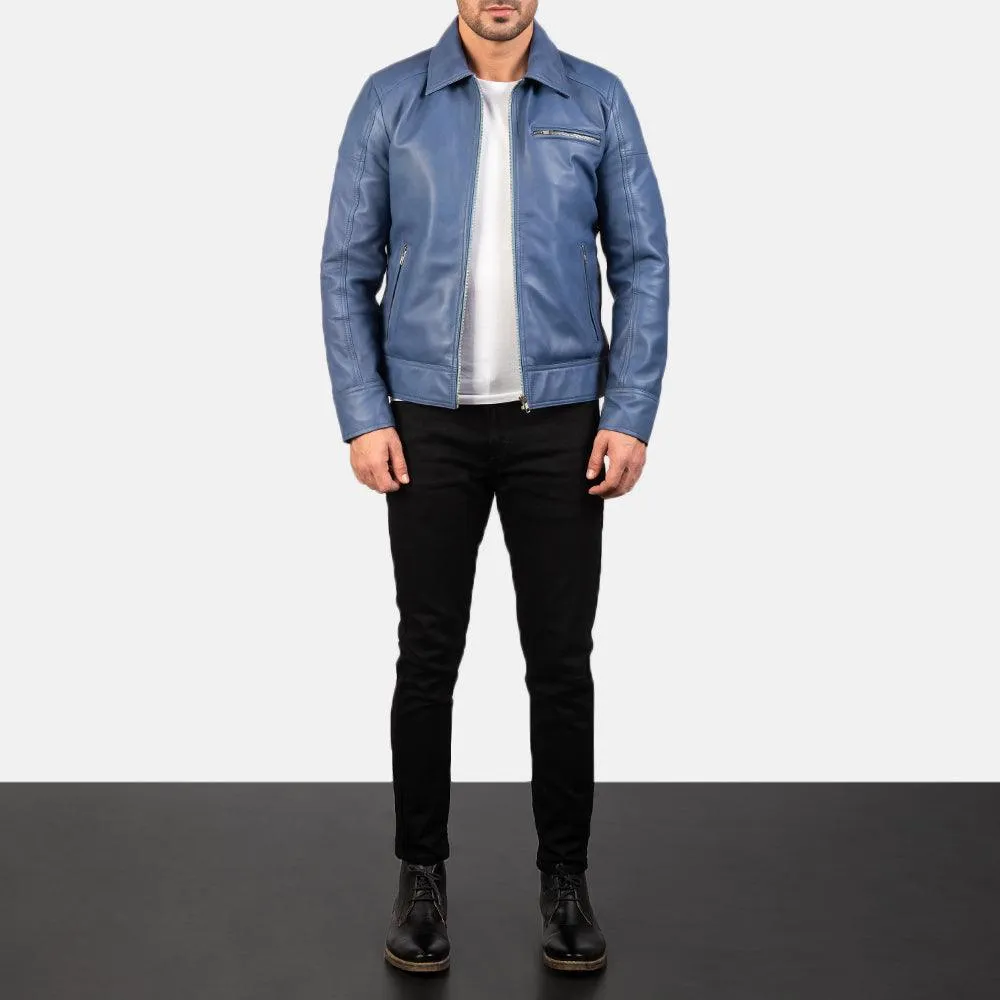 Mens Light Blue Leather Jacket