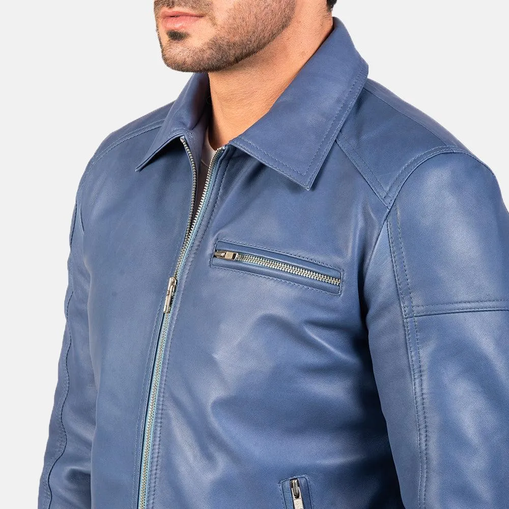 Mens Light Blue Leather Jacket