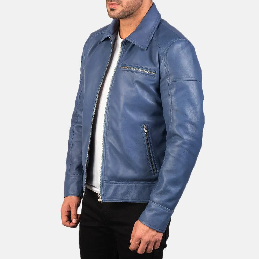 Mens Light Blue Leather Jacket