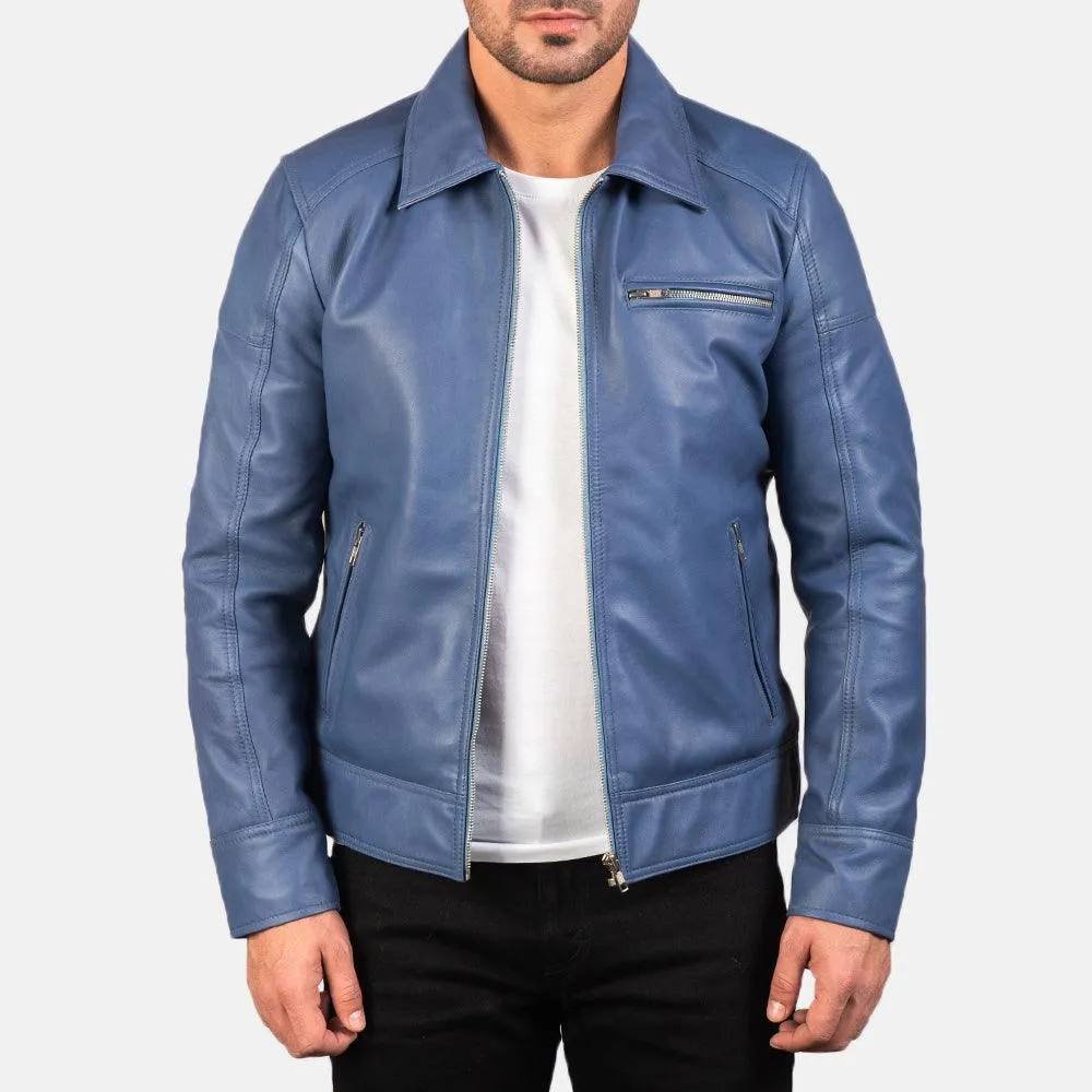 Mens Light Blue Leather Jacket