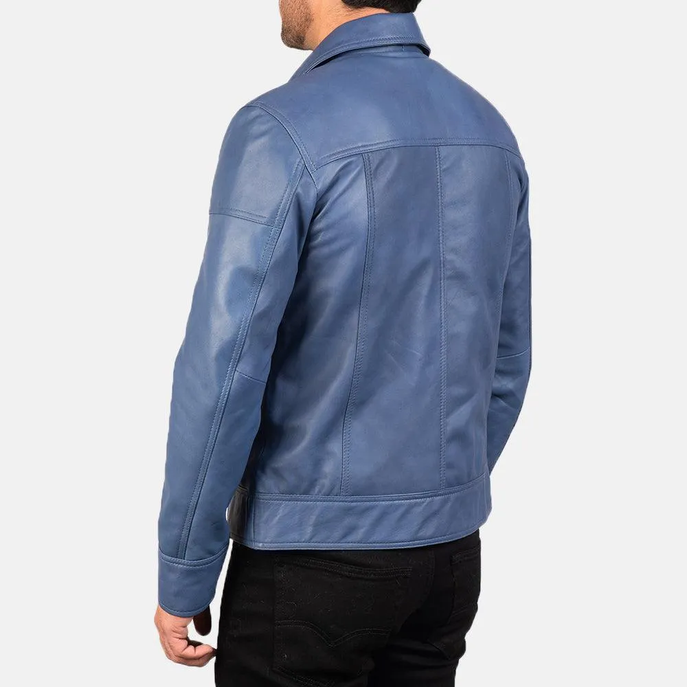 Mens Light Blue Leather Jacket