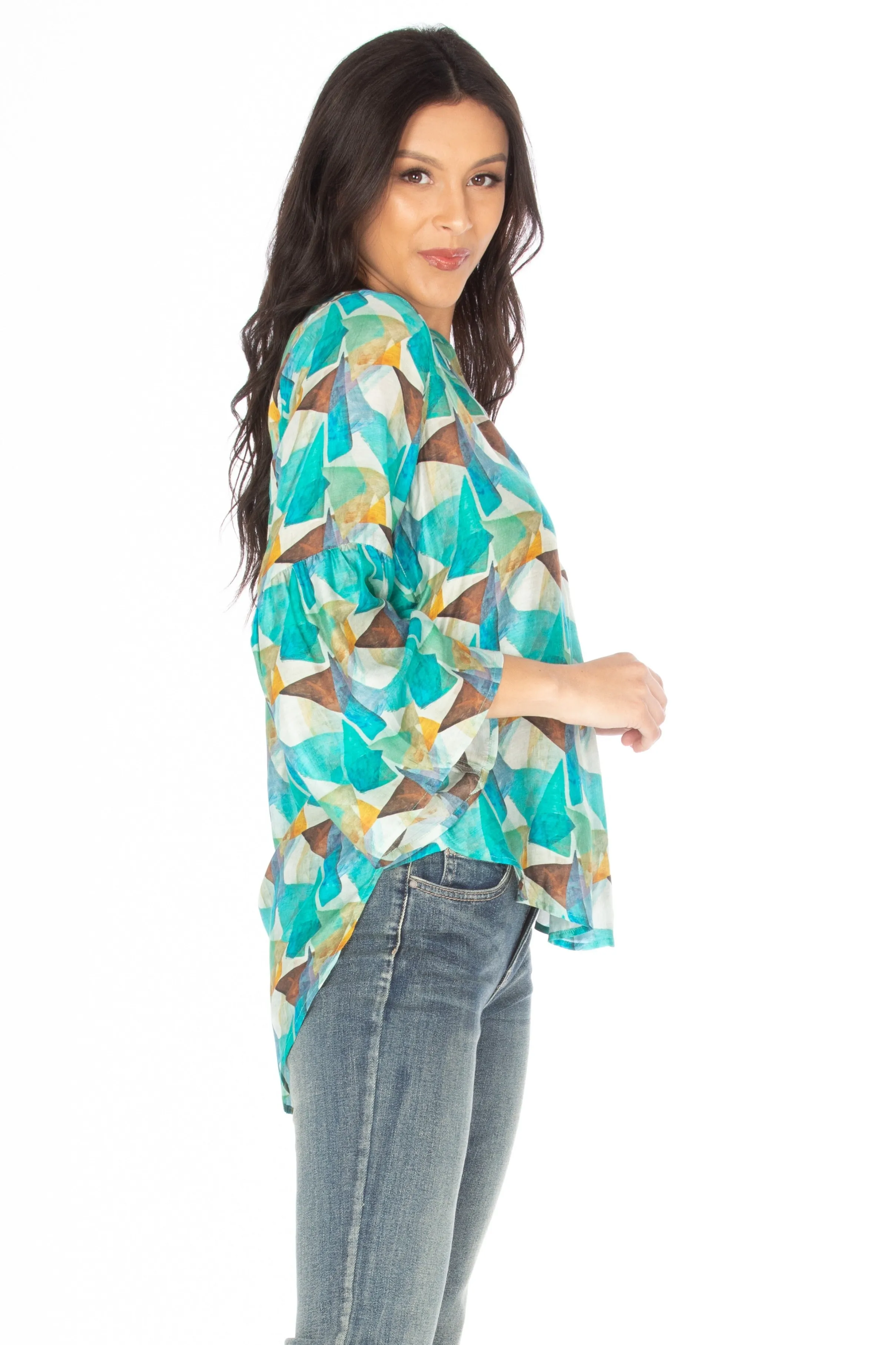 Notch Neck Pullover With Flounce