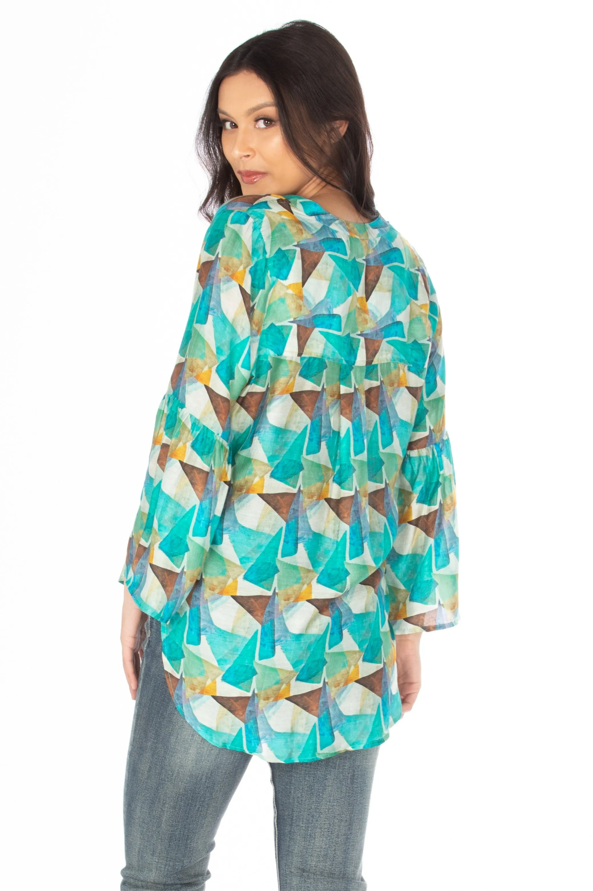 Notch Neck Pullover With Flounce