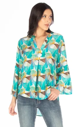 Notch Neck Pullover With Flounce