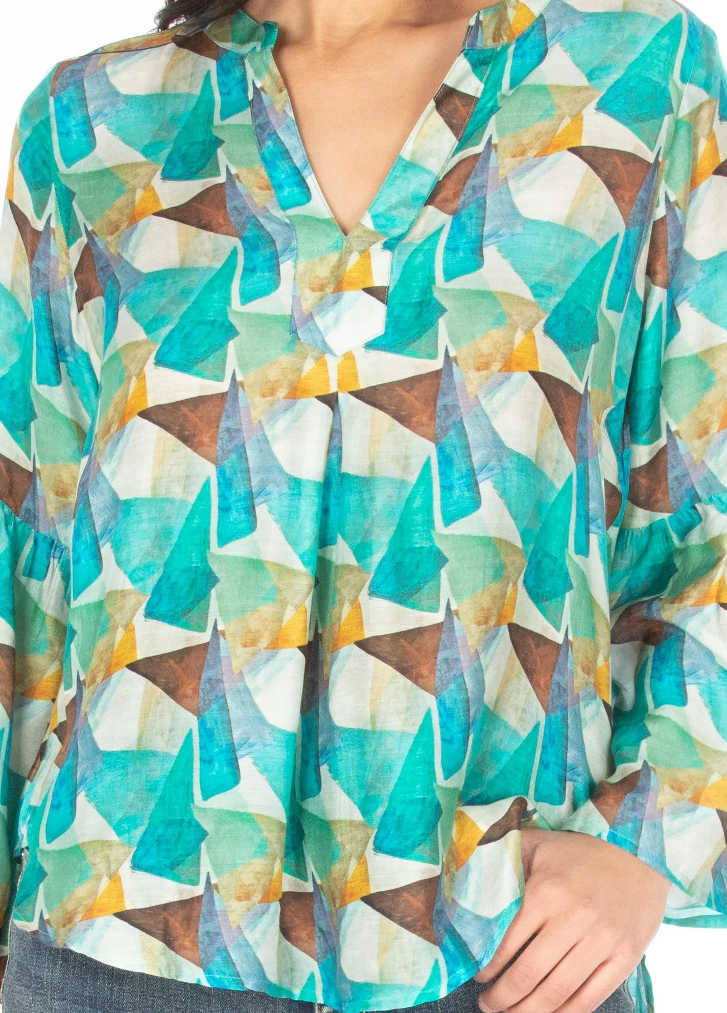 Notch Neck Pullover With Flounce