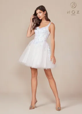 Nox Anabel H846W Applique Corset Bodice Tulle Short Dress