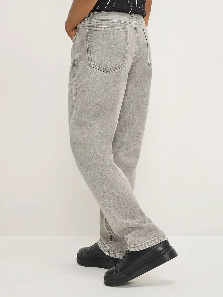 Nuon Light Grey Washed Relaxed - Fit Mid - Rise Jeans