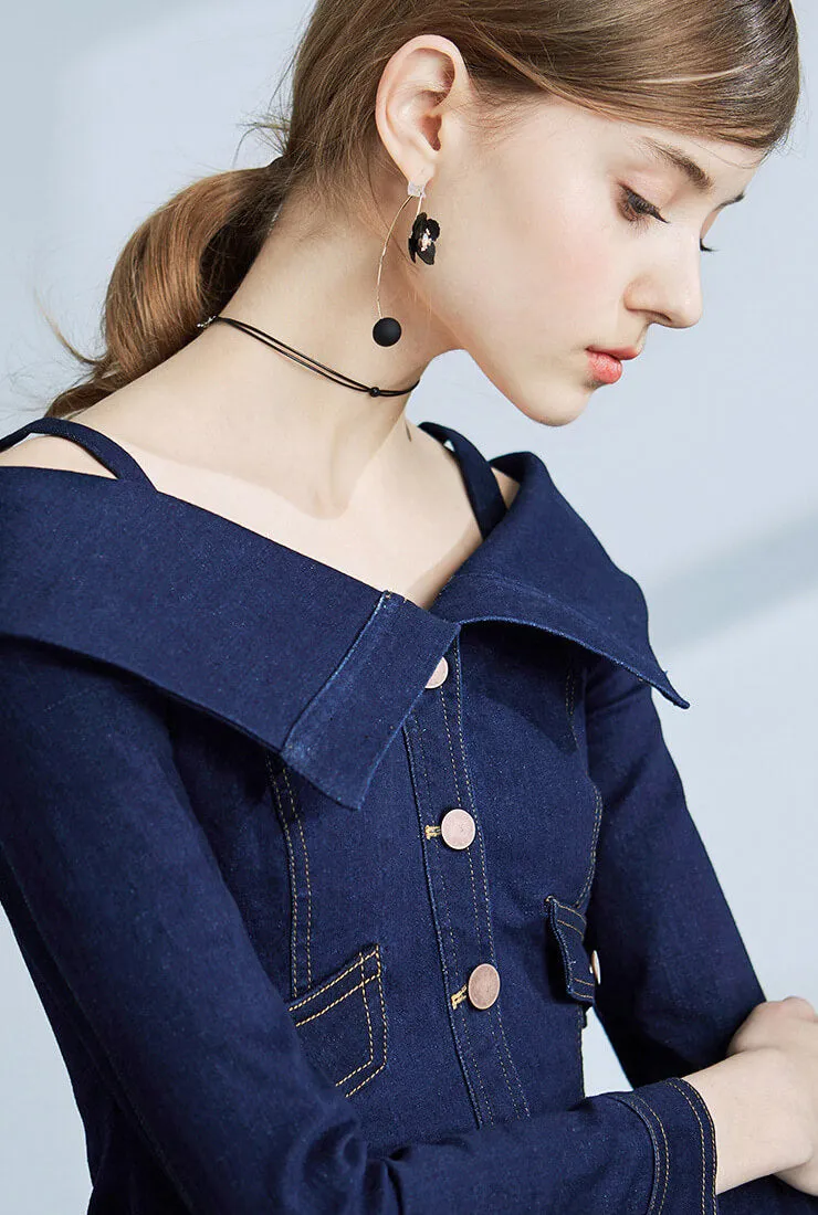 Off The Shoulder Denim Mini Shirt Dress