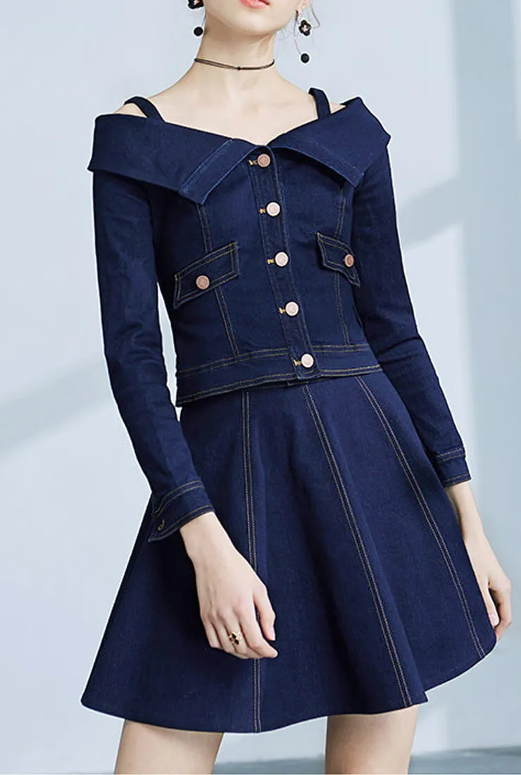 Off The Shoulder Denim Mini Shirt Dress