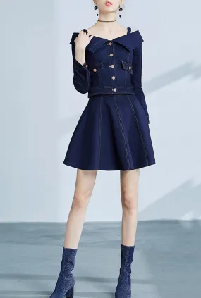 Off The Shoulder Denim Mini Shirt Dress