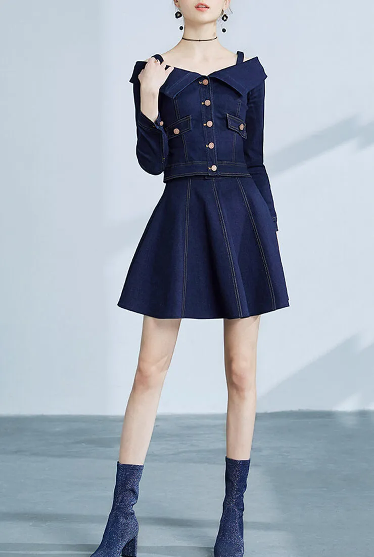 Off The Shoulder Denim Mini Shirt Dress