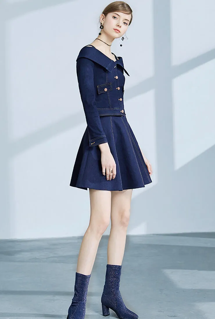 Off The Shoulder Denim Mini Shirt Dress