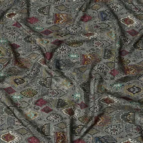 Olive Green Ikat Pattern Linen-Cotton Blend Fabric, 110 cm Wide, Made in India-D20974
