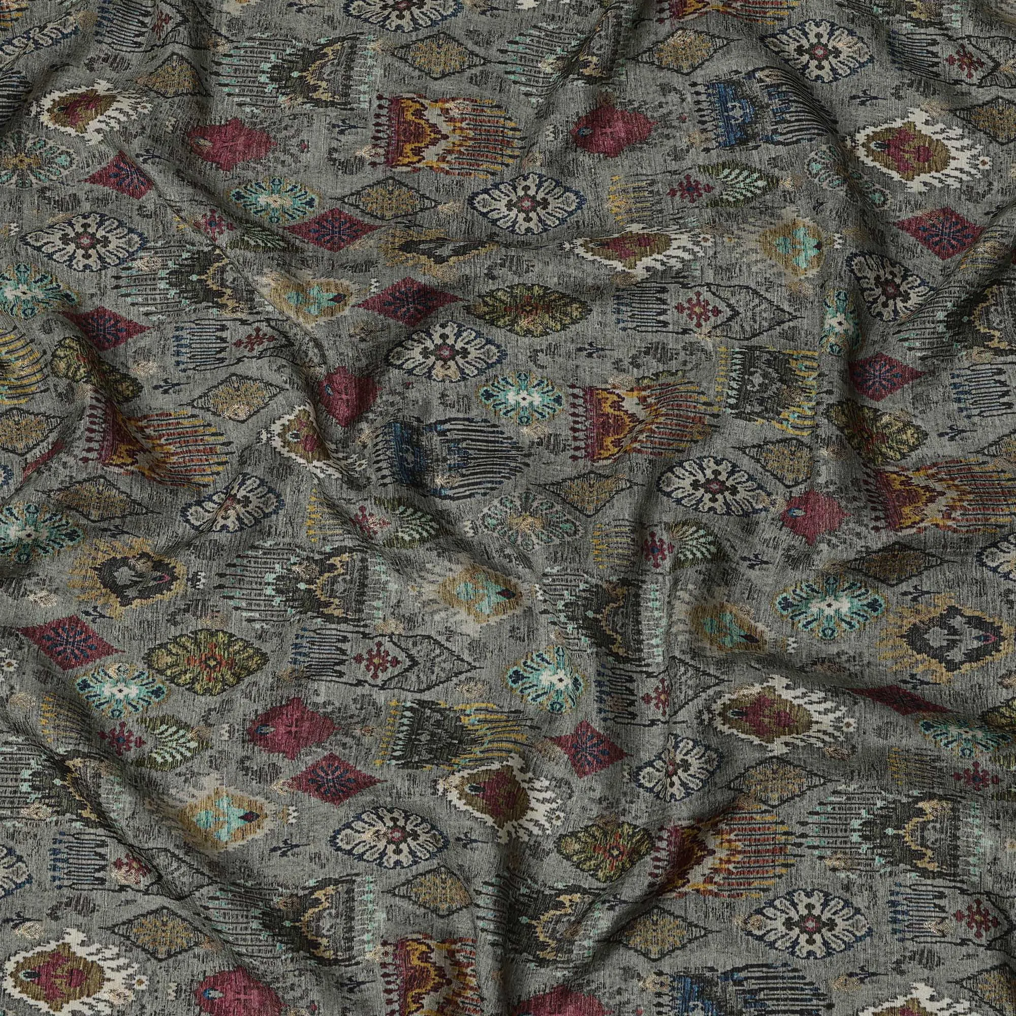 Olive Green Ikat Pattern Linen-Cotton Blend Fabric, 110 cm Wide, Made in India-D20974
