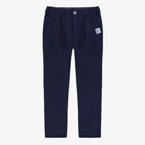 Pantalon coupe décontractée marine en coton et lin, enfant || Navy relaxed fit pants in cotton and linen, child