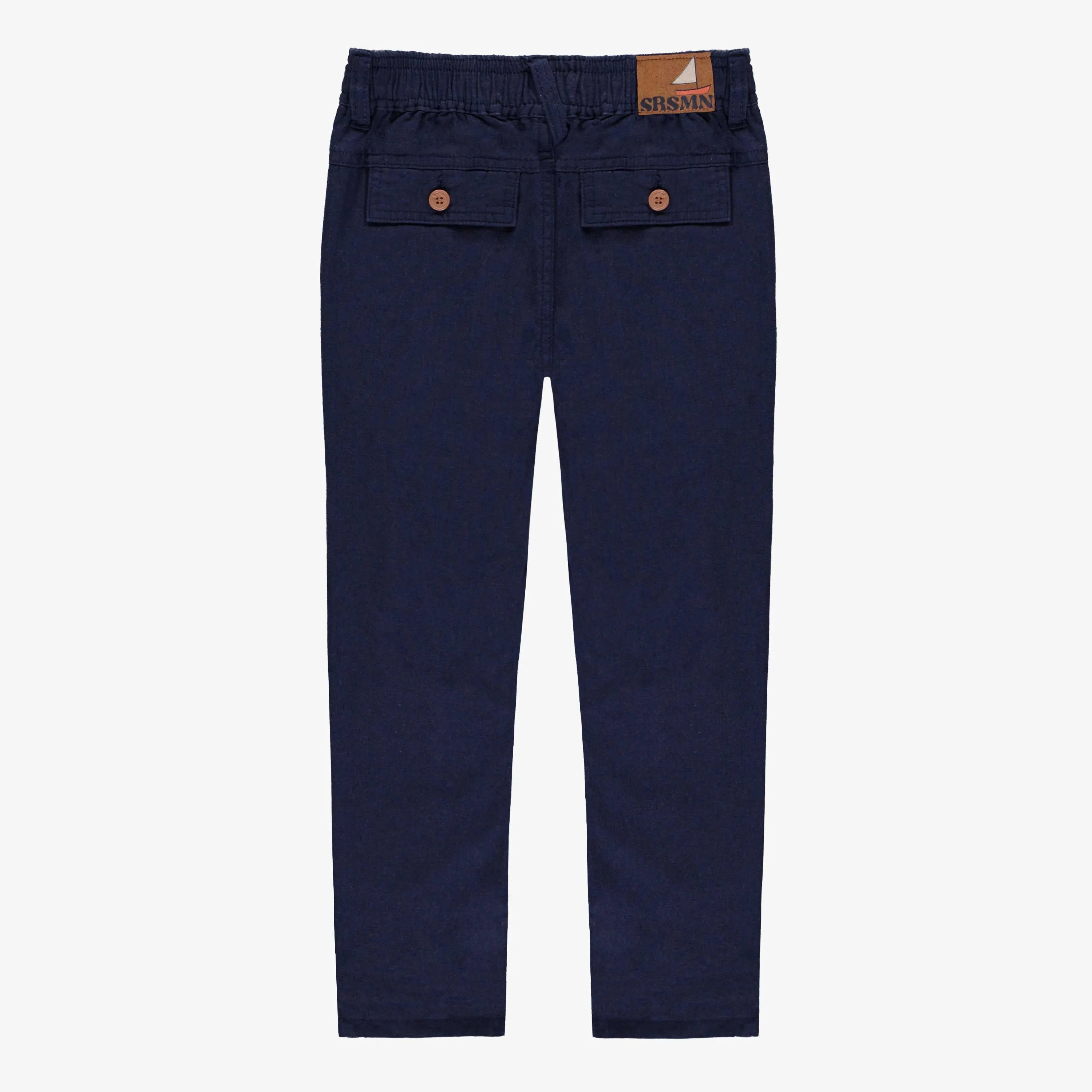 Pantalon coupe décontractée marine en coton et lin, enfant || Navy relaxed fit pants in cotton and linen, child