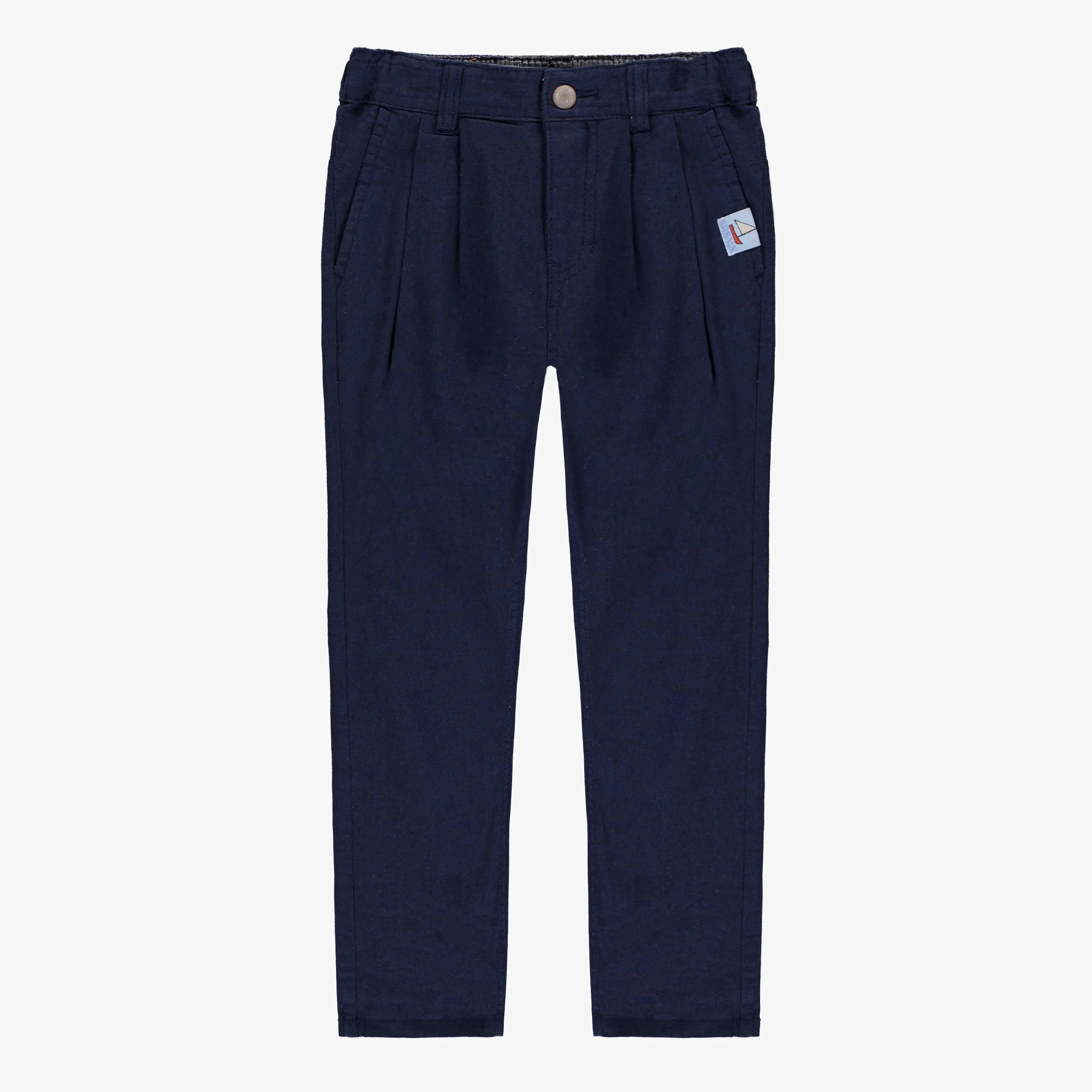 Pantalon coupe décontractée marine en coton et lin, enfant || Navy relaxed fit pants in cotton and linen, child