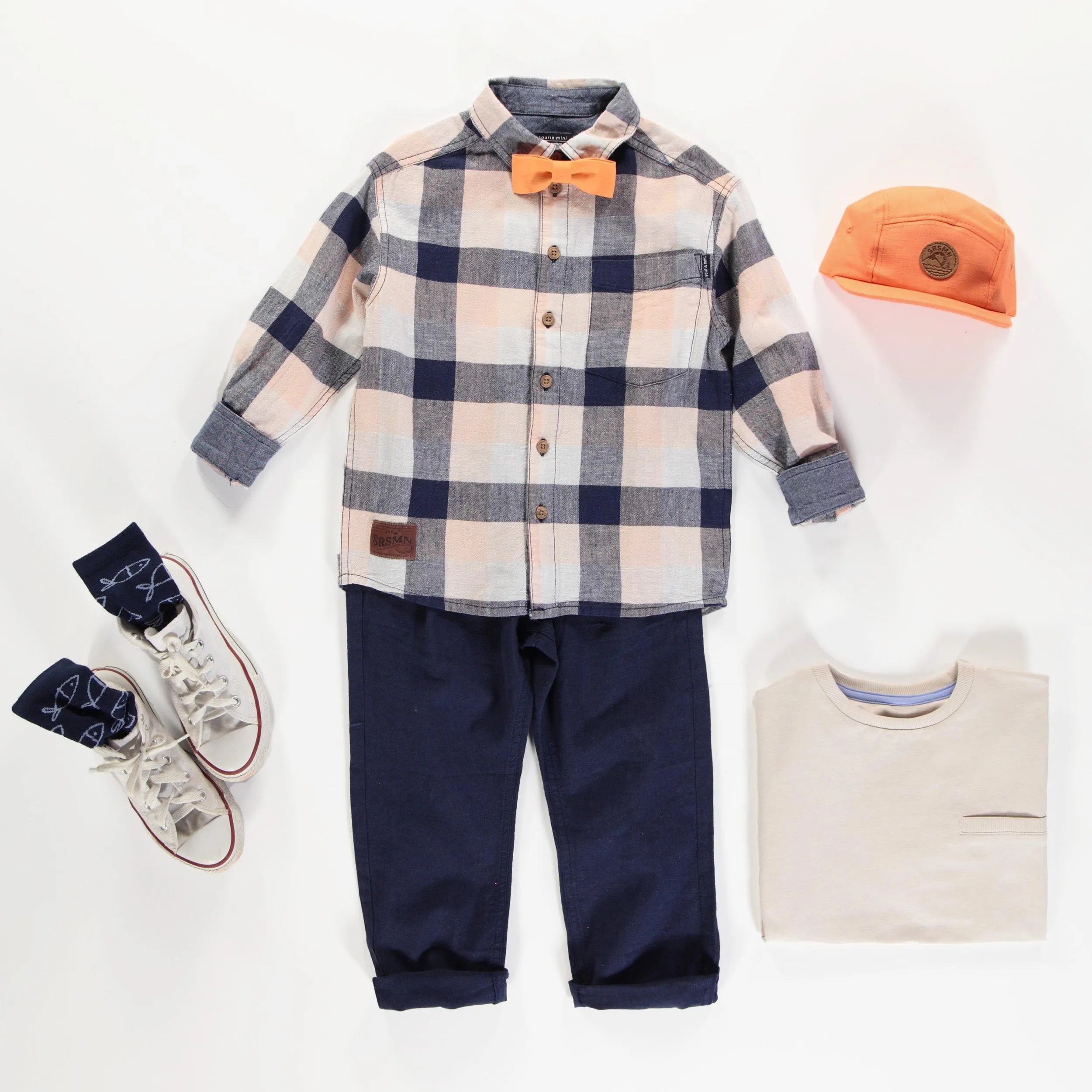 Pantalon coupe décontractée marine en coton et lin, enfant || Navy relaxed fit pants in cotton and linen, child