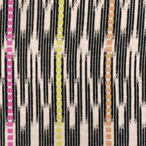 Pink-Black-Multi Abstract Ikat Stripe Stretch Jacquard Double Knit Fabric