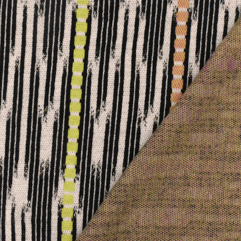 Pink-Black-Multi Abstract Ikat Stripe Stretch Jacquard Double Knit Fabric