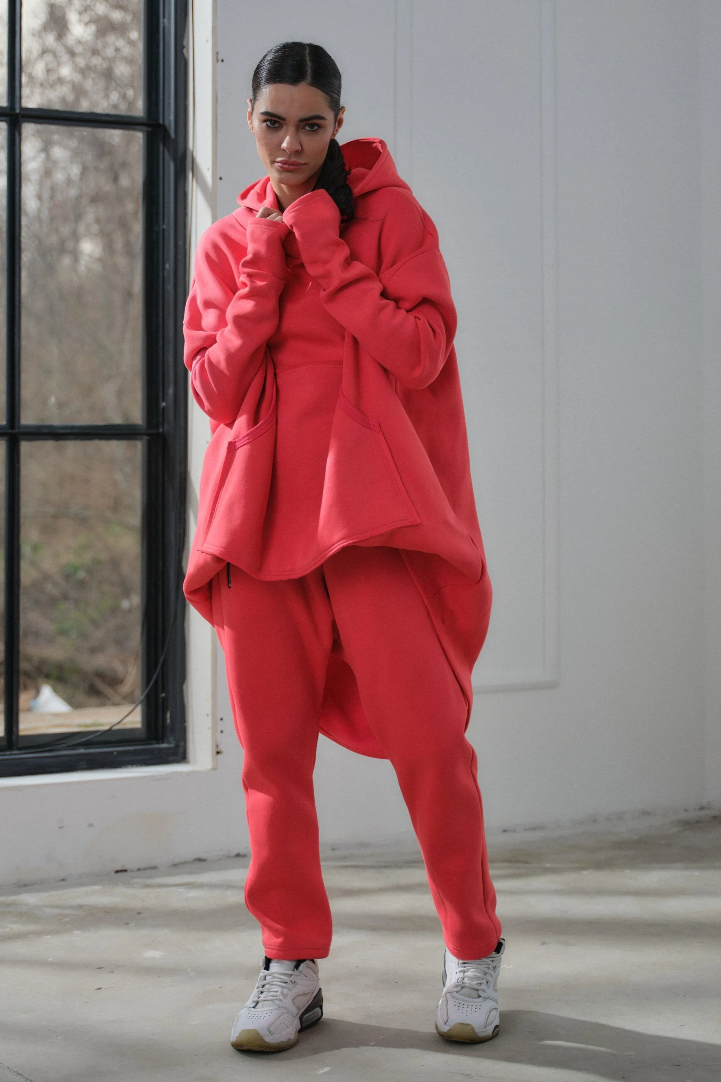 Quilted cotton baggy pants in watermelon