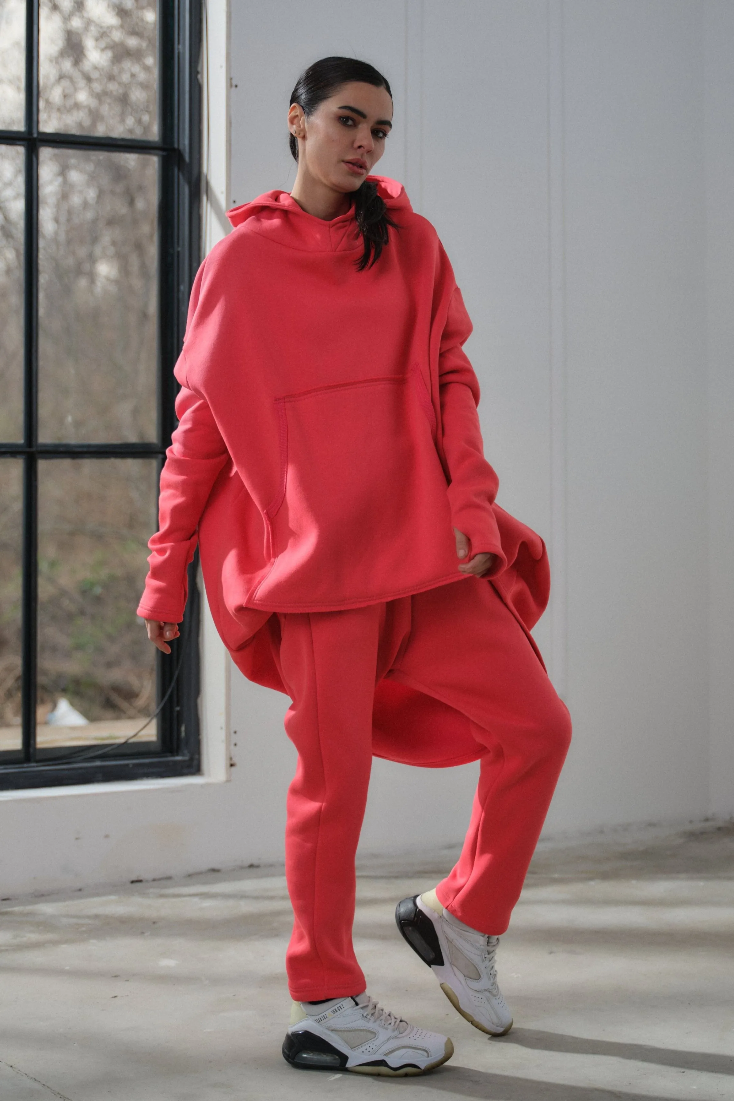 Quilted cotton baggy pants in watermelon