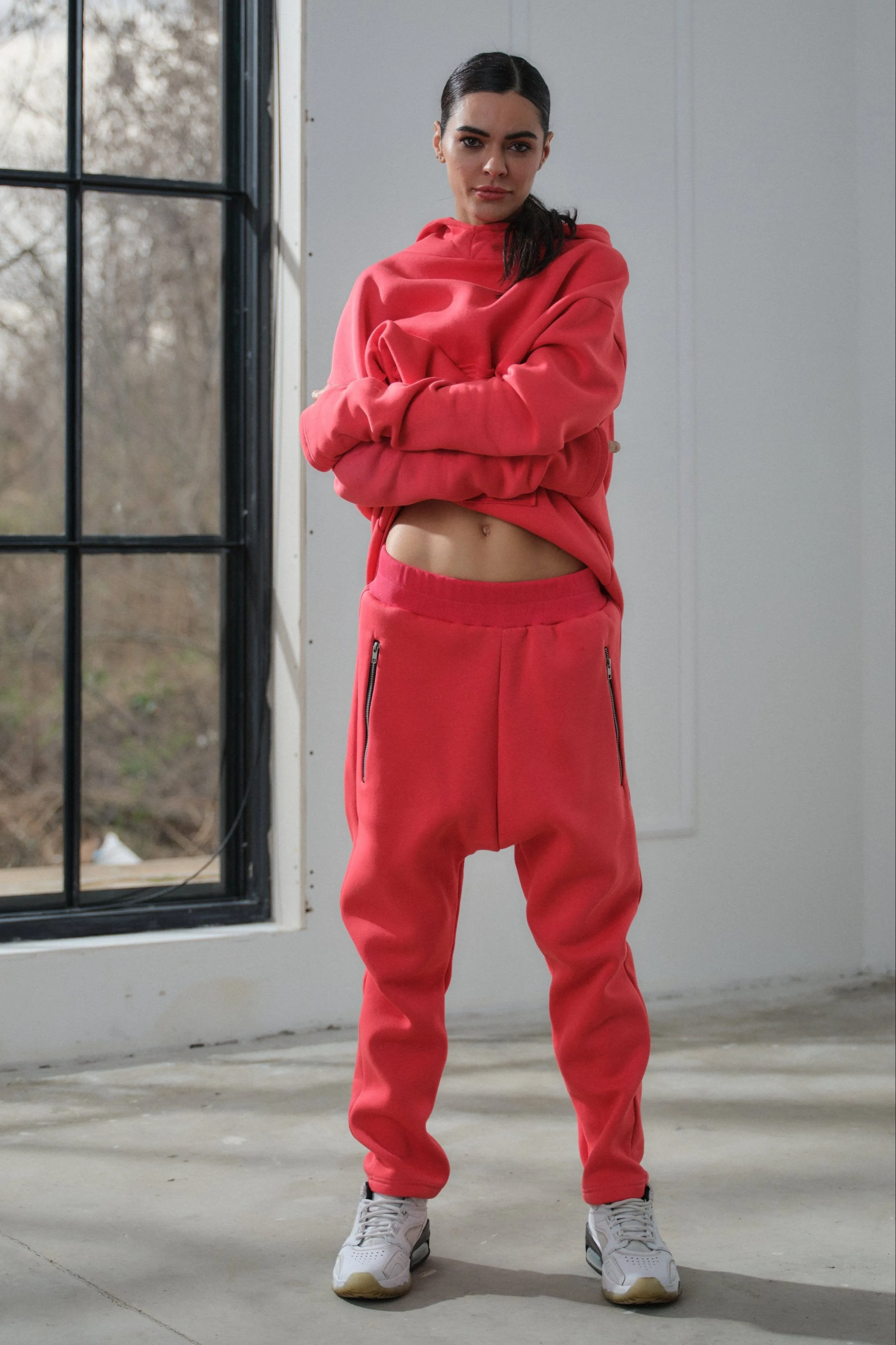 Quilted cotton baggy pants in watermelon